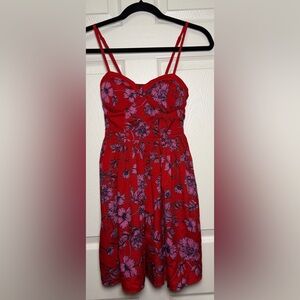 Elegant Strapless Red and Purple Floral Dress